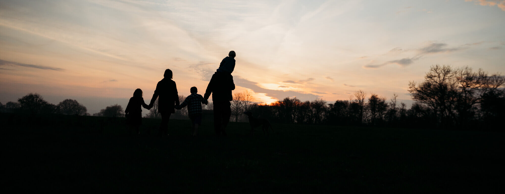 Family walk at Dusk.